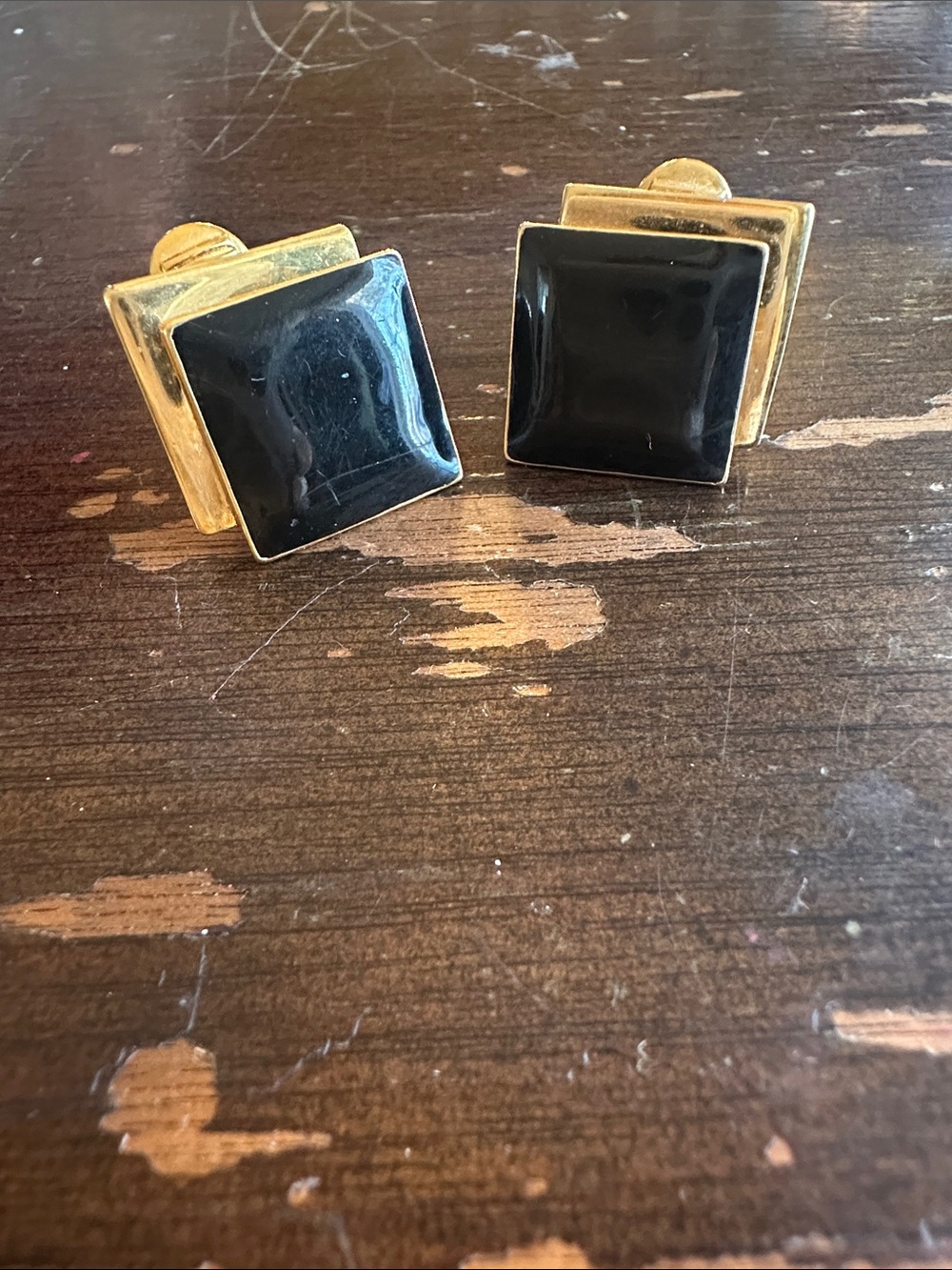 Monet gold plated enamel stack square clip ons